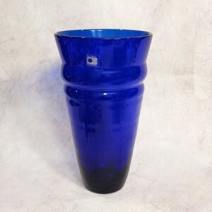 1970’s Blenko 10.5" Cobalt Blue Handmade Glass Cylinder Vase Flared Rim